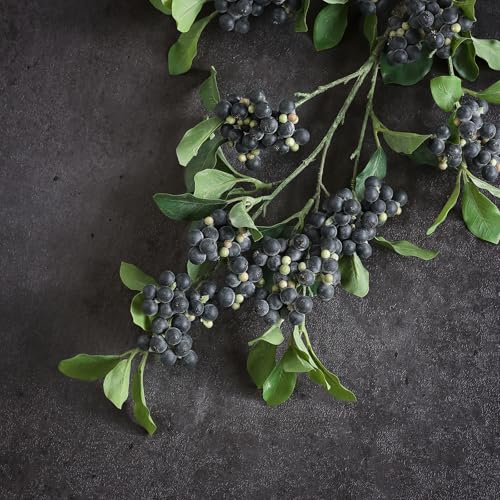 4Pcs 33"Artificial Blueberry Fruit Stems Berry Branch for Vase Decor(Blue) | Lifelike Blueberries Fruit Branch, Realistic Fake Flower Picks, for DIY Bouquet/Kitchen/Table Centerpiece/Shower/Home Decor