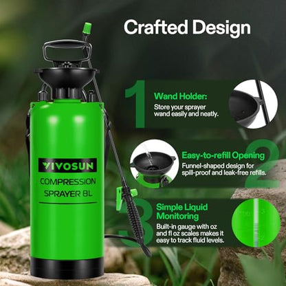 VIVOSUN 2-Gallon Pump Pressure Sprayer | Lawn & Garden Water Sprayer with Adjustable Shoulder Strap, for Spraying Plants, Garden Watering and Household Cleaning - color: Green, size: 2.1 Gallons