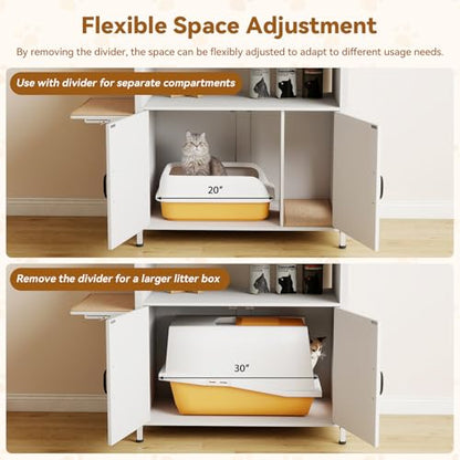 Verano Garden 40-50 Gallon Fish Tank Stand, Aquarium Stand, White | Cat Litter Box Enclosure, Storage Shelf, Cat Perch, Removable Divider, Scratch Mat, 36.2"x20.5" Tabletop, 660 LBS Capacity - color: White