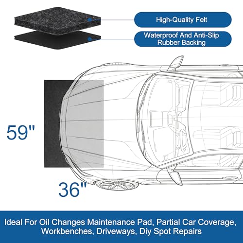 Oil Mat for Garage 36" x 59" - Premium Felt + Rubber Waterproof Backing Thickened Soft Contains Liquids Oil Spill Mat Reusable Non-Slip Maintenance Pad for Under Car Workbench Driveway Spot Protection - size: 3' x 4'11"