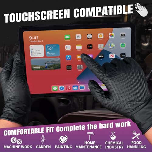 FINITEX Industrial Diamond Texture Nitrile Black Glove - 100/1000PCS Chemical Resistant 6.3mil Mechanic Disposable Gloves - color: Black (Large 100)