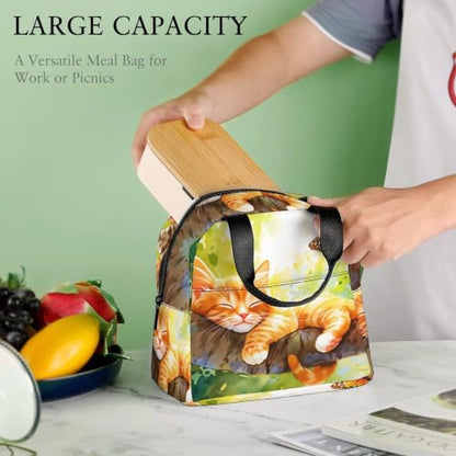 Sleepy Cat Lunch Bag for Women Men | Insulated Lunch Box Leakproof Food Meal Containers Reusable Foldable 6L Capacity Lunch Tote Bags for Work Picnic Travel - color: style-7