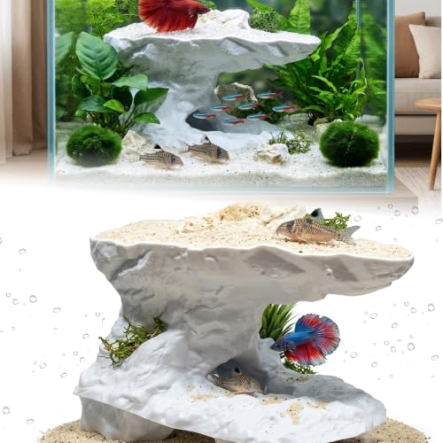 Aquarium Cave Tunnel Hideout,Vertical Tower Cliff Tower Fish Tank Cave Tunnel with Shelter, Heavy-Duty Aquarium Underground Cave Hideout for Fish, Reptiles, Shrimp, Bettas