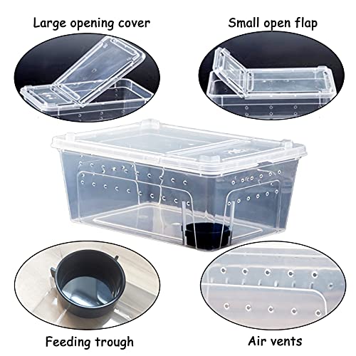 Hamiledyi 2PCS Reptile Feeding Box Snake Breeding Box Transparent Cage and Reptile Plants Tank Habitat Decorations Fake Hanging Vines 5 Pcs for Bearded Dragon, Leopard Gecko, Lizard, Chameleon, Snake