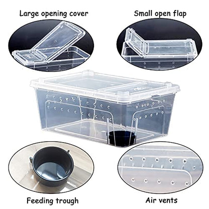 Hamiledyi 2PCS Reptile Feeding Box Snake Breeding Box Transparent Cage and Reptile Plants Tank Habitat Decorations Fake Hanging Vines 5 Pcs for Bearded Dragon, Leopard Gecko, Lizard, Chameleon, Snake