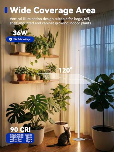 Vertical Grow Light for Indoor Plants, 60in LED Standing Lamp | 36W Full Spectrum Plant Lights with Auto Timer, 268 LEDs Dimming and 3 Light Modes for Wide Coverage Area in Indoor Gardens - size: 60 IN(Silver)