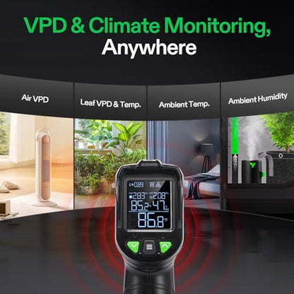 VIVOSUN VPD Thermometer, Handheld Environmental Monitor for Plants | Precision Infrared Laser Thermometer Gun with Adjustable Emissivity, Leaf VPD and Temperature Monitoring for Grow Tents, HVAC