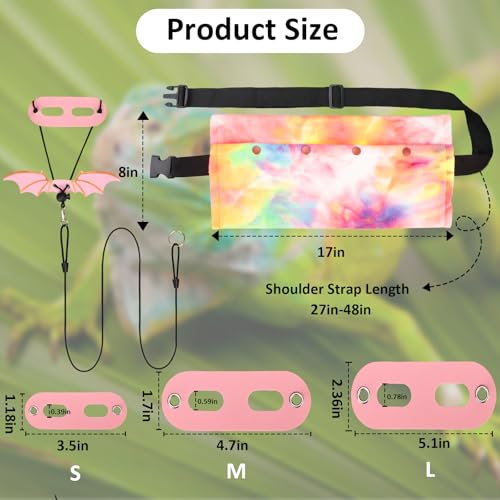 Bearded Dragon Carriers and Leather Leash with Wings,Bearded Dragon Leash Lizard Adjustable Harness,Small Pet Backpack Batwing Accessories for Outdoor Travel Walking Rest - color: Pink