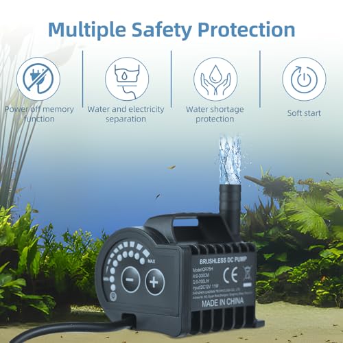 Submersible, 12V 10W 700L H 8 Levels Adjustable with Suction Cup Base and 5521 DC Female Plug, for Fish Aquarium Pet Drinking Water Garden Pond Fountain (#1) - size: #1