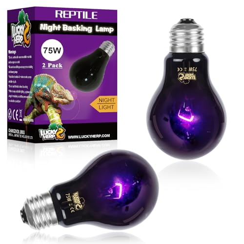 LUCKY HERP Reptile Heat Lamp 75W 2 Pack, Reptile Night Heat Bulb, Reptiles & Amphibians Basking Spot Light Bulb for Bearded Dragon, Lizard, Snake, Turtle, Chameleon