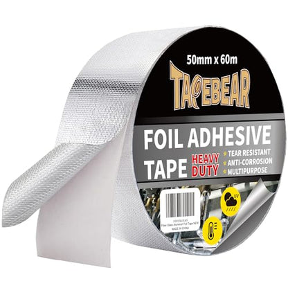 TAPEBEAR Heat Shield Tape Aluminized Fiberglass Cool Tape 2inch x 65Yards | Self-Adhesive Reflective Thermal Barrier Tape Heat Resistant for Air Dryer Vent, HVAC, Heating Unit, Auto, Pipe, 196Ft - size: 2inch x 65yard