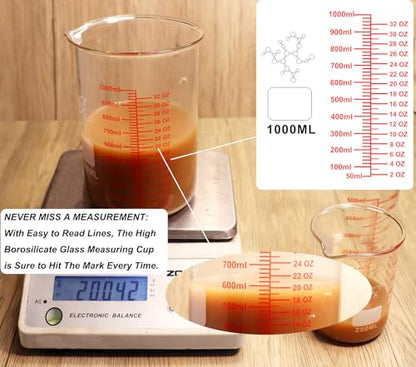 High Borosilicate Glass Measuring Cup-V-Shaped Spout,1000ml(32OZ) Glass Measuring Beaker for Kitchen or Restaurant, Easy to Read - size: 1000ml (32oz)