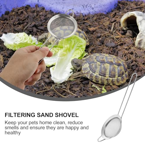 2pcs Stainless Steel Sand Bedding Shovel with Fine Mesh Filter for Reptile Terrarium Cleaning, Sand Substrate Scoop for Lizard and Snake Poop Removal