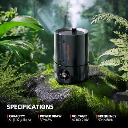 Spider Farmer 5L Cool Mist Plant Humidifier with Hose for Indoor Grow Tent | App Control, Target Humidity Set, 450ml/H Max Output, Temp & Humidity Probe, Extendable Targeting Hose