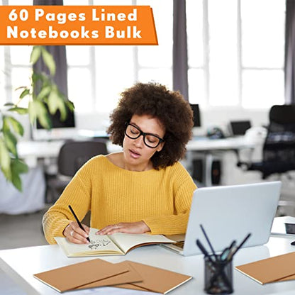 100 Pcs Journals Notebooks Bulk - Kraft Softcover A5 Small Notebooks 5.5 Inch x 8.3 Inch Notepads with 60 Page 30 Sheet for Writing Sketch Travel Office Supplies(Brown,Unlined) - color: Brown, style: Unlined