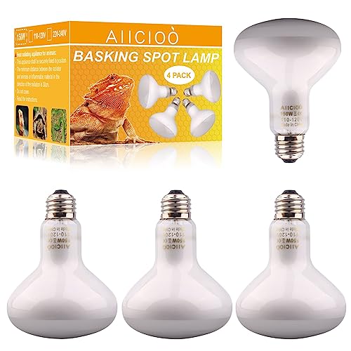 Aiicioo Reptile Basking Light Bulb - 150 Watt Heat Light Bulb 4 Pack for Reptile Heat Lamp Bulb for Bearded Dragon Lizard Turtle Tortoise Daylight Basking
