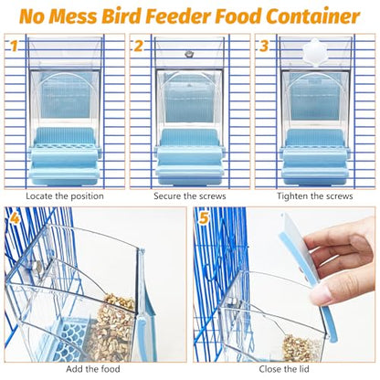 BNOSDM No Mess Bird Feeder Transparent Automatic Bird Cage Feeder with Perch Acrylic Parrot Food Container Parakeet Cage Accessories for Parakeets, Budgies, Cockatiel, Finch, Canary, Lovebird (Blue) - color: Blue