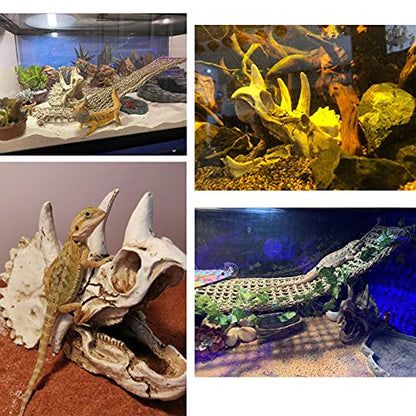 Tfwadmx Large Reptile Dinosaur Skull Decor, Bearded Dragon Tank Accessories, Lizard Hammock Hanging Plant Decor, Tank Decor for Bearded Dragons, Lizards, Chameleons, Geckos, Snakes(3Pcs)