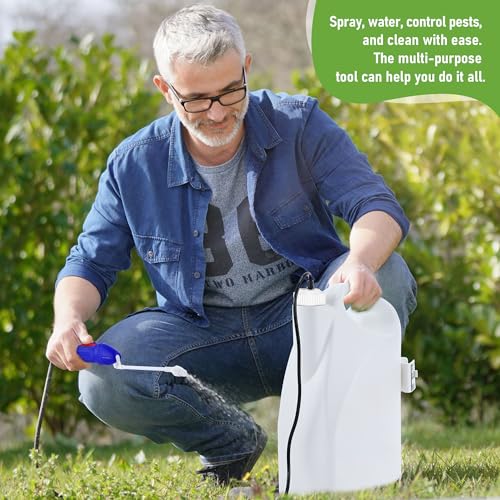 Qualirey Battery Powered Sprayer Wand, 38mm Cap for 1 Gallon Jugs | Electric Spray Nozzle with Hose and Holster, for Weed Killer, Pest Control and Garden Treatments - color: Blue
