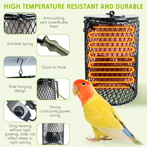 Hamiledyi Ceramic Heat Lamp Bulb with Lampshade Reptile Heat Lamp Guard Adjustable Heat Lamp from 0-100W Bird Cage Heater Anti-Scald Heating Bulb No Light Emitter for Reptile Bearded Dragon Turtle - color: Black