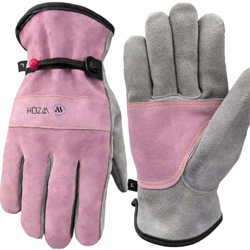 WZQH Leather Work Gloves for Men or Women.Gardening,Welding,Pink-Grey L | Glove for Tig, Mig, Construction, Chainsaw, Farm, Ranch, etc. Cowhide, Soft Lining, Utility, Firm Grip, Durable.Large - color: Pink - Grey, size: Large (Pack of 1)