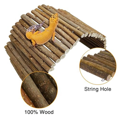 Hamiledyi 19.7" L x 5.9" W Wooden Reptile Bridge Ladder Bearded Dragon Bendy Bridge Climbing Ladder with Reptile Food Water Bowl for Lizards Gecko Spiders Snakes Tortoise - size: 19.7 x 5.9 inches