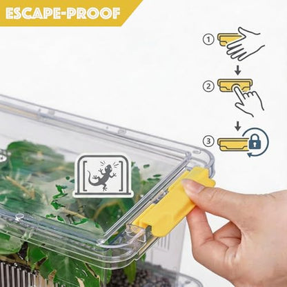 4 Pack ABS Reptile Breeding Box with 100 Non-Woven Pads Each – Stackable Reptile Enclosure for Snakes, Lizards & Spiders – Ventilated Hatchling Reptile Terrarium 8.7x4.3x3.9 Inch