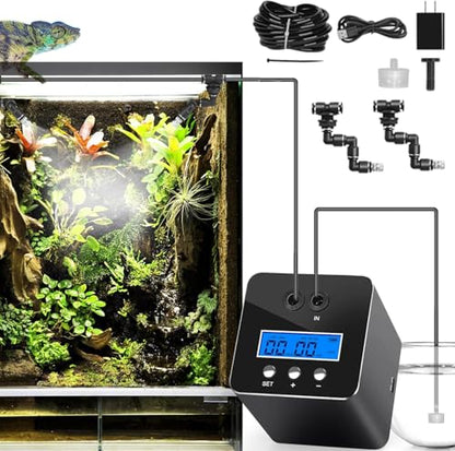 Reptile Humidifier & Mister for Tanks | 360° Adjustable Nozzles, Auto Timer, Leak-Proof Fogger for Terrariums, Amphibians & Rainforest Plants