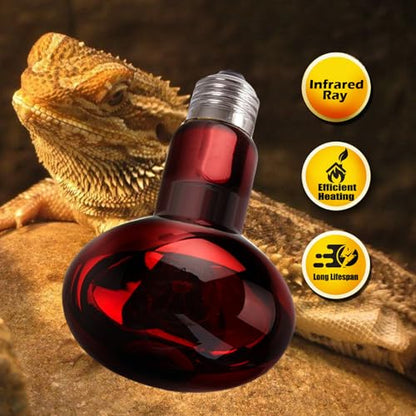 Reptile Heat Lamp Bulbs 100W 2 Pack,Day and Night Infrared Basking Spot Heating Light Combo,UVA Heat Lamp Bulb for Reptile and Amphibians,Bearded Dragon, Lizard, Turtle