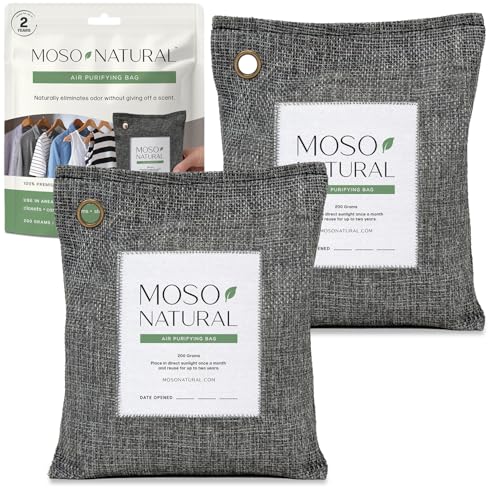 Moso Natural Air Purifying Bag 200g (2 Pack) Charcoal Odor Absorber, Car Odor Eliminator & Closet Deodorizer for Home & Pet, Lasts 2 Years, Unscented Bamboo Charcoal Bags, HGTV Editors' Pick - style: 200g (2 Pack)