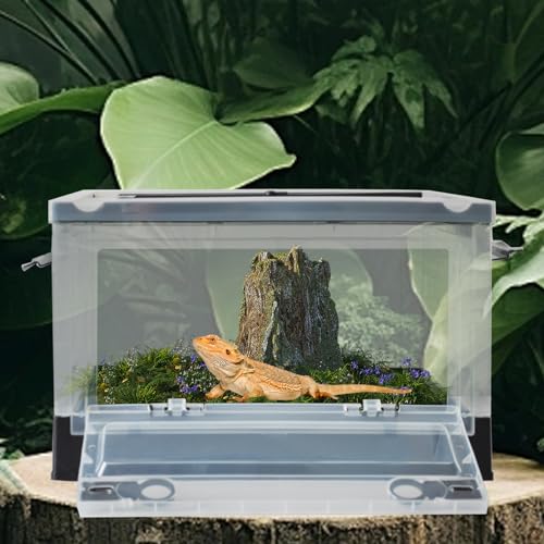 PINVNBY Plastic Reptile Feeding Box with Wheels,Reptiles Breeding Enclosure Cages Transparent Amphibians Habitat Terrarium Tank Portable Transport Container for Lizard,Bearded Dragon(Black) - color: 【Black】
