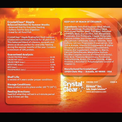 CrystalClear Staple Pond Fish Food for Koi & Goldfish, 8.8 Pound Bucket | Protein packed floating pellets for summer nutrition with easy digestion to support healthy growth and vitality - size: 8.8 Pound (Pack of 1)