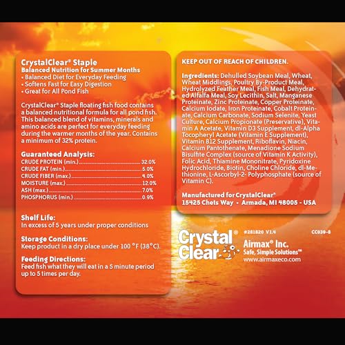 CrystalClear Staple Pond Fish Food for Koi & Goldfish, 2.2 Pound Bag | Protein packed floating pellets for summer nutrition with easy digestion to support healthy growth and vitality - size: 2.2 Pound (Pack of 1)