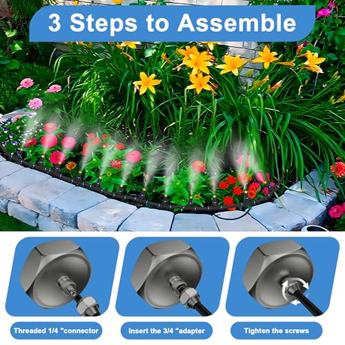 POCKET PANDA Garden Hose to 1/4 Tubing Adapter for Patio Misting Cooling System, 3/4'’to 1/4" Faucet Connector for Drip Irrigation,Greenhouse Watering System,2 Brass Thread Fittings with 2 End Plug.