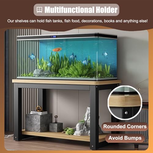 Walnut Fish Tank Stand - Non-Slip Multi-Tier Terrarium Holder with Large Storage Shelves for 2 Insect Tanks - Steel Breeding Rack for Bedroom Corner (90x45 cm),Walnut,90x45 cm (35 3/8 x 17 3