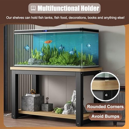 Walnut Fish Tank Stand - Non-Slip Multi-Tier Terrarium Holder with Large Storage Shelves for 2 Insect Tanks - Steel Breeding Rack for Bedroom Corner (90x45 cm),Walnut,90x45 cm (35 3/8 x 17 3