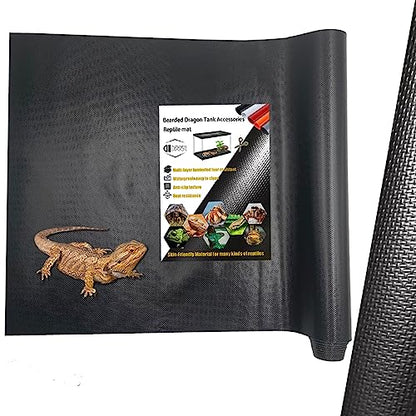 Bearded Dragon Tank Accessories,17.1"x 78.7"Reptile Terrarium Liner Substrate for Leopard Gecko,Iguana, Lizard,Snake,and Tortoise,Non-Adhesive Reptile Carpet Bedding for Reptile Tank (Black)