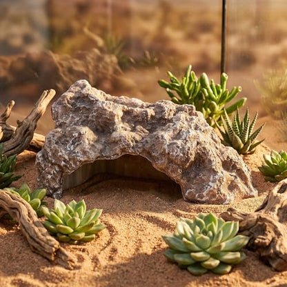 SECFOU Resin Reptile Hide Cave for Snakes and Lizards, Secure Rock Hideout with Realistic Natural Rock Appearance, Enhances Psychological Wellbeing in Aquarium and Terrarium Habitat