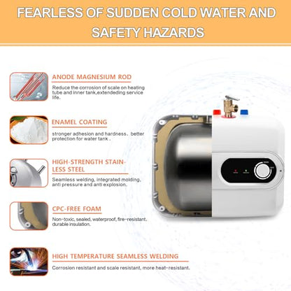 4 Gallon Water Heater Under Sink Instant Hot Water Heaters 1500W 110V 120V Mini Tank,Under Counter Water Heater with Safety Vavle 1/2" NPT for Kitchen,Bathroom,Camper,RV,White - color: White