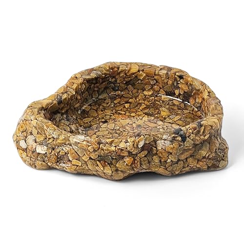 Reptile Water Dish Food Bowl, Resin Rock Bowls for Amphibians | Small Reptile Feeding Bowls for Bearded Dragon Lizard Frog Gecko Tortoise Hermit Crab Snail Spider Snake, Mini Terrarium Bowl
