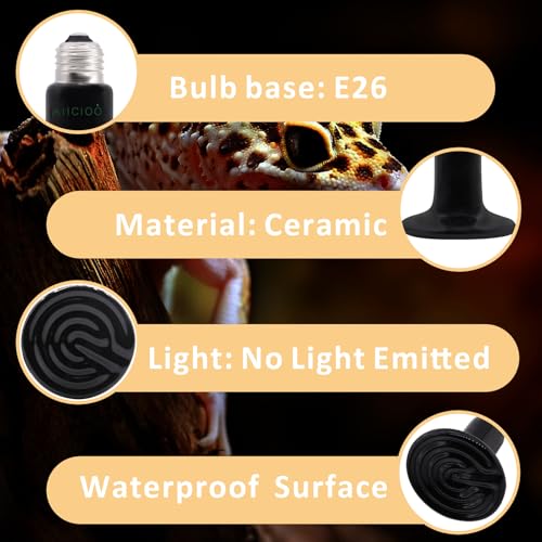 Aiicioo 75W Black Ceramic Heat Emitter 2Pack No Light Heat Bulb for Reptile Emitting Heat Lamp Bulb for Bearded Dragon Lizard Tortoise Turtle Snake Brooder Coop