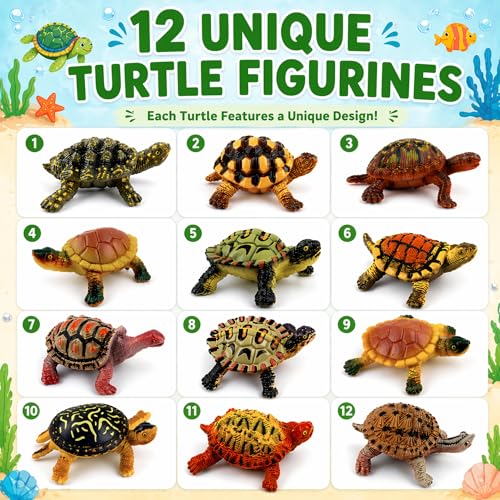Liberty Imports 12 Piece Sea Turtle Animal Toys - Miniature Figurines - Unique Tortoise Toys Detailed and Hand Painted Reptiles Party Favor Decorations and Kids