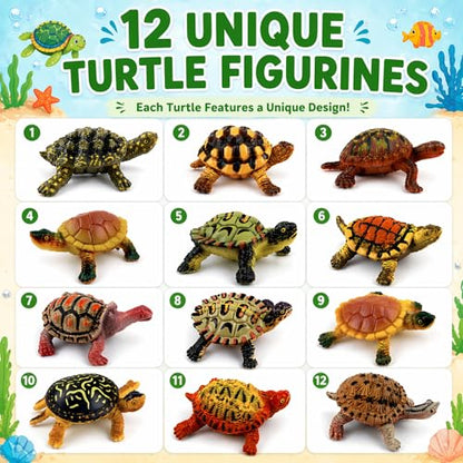 Liberty Imports 12 Piece Sea Turtle Animal Toys - Miniature Figurines - Unique Tortoise Toys Detailed and Hand Painted Reptiles Party Favor Decorations and Kids
