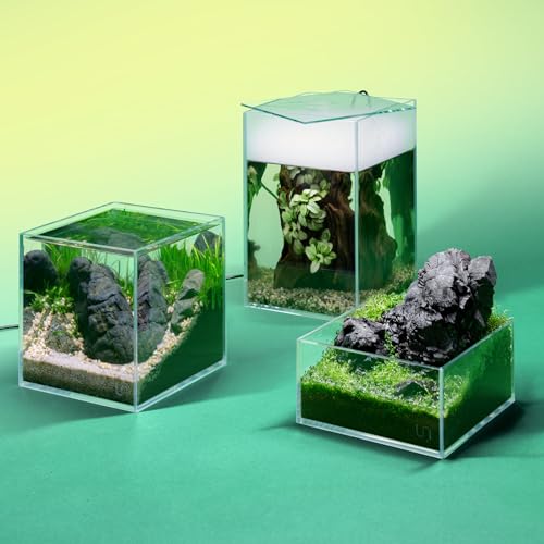 UNS Ultra Clear Rimless Tank - 0.5GAL | 2L - 6.29x6.29x3.14 | 16x16x8 CM, 5mm Glass Thickness, Leveling Mat Included - Low Iron, High Clarity Fish Tank w/ 45° Mitered Edge - [16S] - size: [16S] - 0.5 Gal - 6.29 x 6.29 x 3.14 in