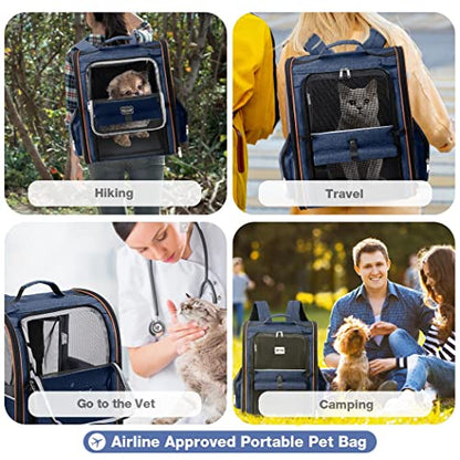 Large Cat Backpack Carrier Expandable Pet Carrier Backpack for Small Dogs Medium Cats Fit Up to 18 Lbs, Dog Backpack Carrier, Foldable Puppy Backpack Carrier for Travel, Hiking,Blue - color: Blue