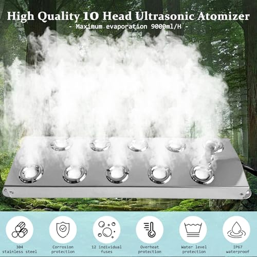 Ultrasonic Fogger 10 Head Ultrasonic Mist Maker,7000ml/H 350W | 10 Head Ultrasonic Fogger Mist Maker,10 Head Ultrasonic Mist Maker fogger Ultrasonic Mister Fogger Fogger Ultrasonic Fogger - color: 10 Head Ultrasonic Fogger