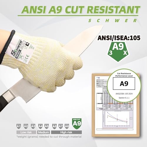 Schwer SlicePro ANSI A9 Cut Resistant Gloves, Food Grade, PR1501, S | Non PFAS, No Glass Fiber, for Kitchen Food Prep, Mandolin Slicing, Meat Cutting, Oyster Shucking, Fish Fillet Processing - color: Beige-a9, size: Small