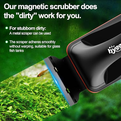 hygger Magnetic Aquarium Fish Tank Glass Cleaner,Detachable Dual-Blades Brush Tool with Floating Scrubber, Double Side Magnetic Scraper for 0.2-0.4 Inch Thick Glass Aquariums Tank (M) | fish tank accessories - size: M
