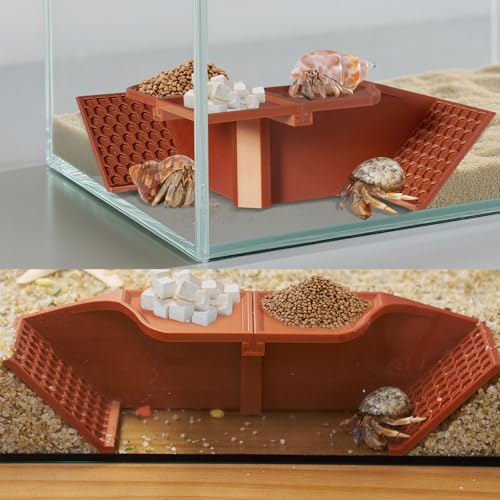 Hermit Crab Underground Hideout Cave Corner, 3 in 1 Habitat Shelter with Food Bowls, DIY Hermit Crab Climbing Toy Accessories (Brown) - color: Brown