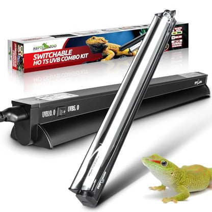 REPTI ZOO Switchable UVB Light for Reptiles, 24W T5 UVB Light Combo Kit for Tropical & Desert Reptile, 22.6" Terrarium Hood Lamp Fixture with UVB 10.0 Bulb for Bearded Dragon Snake Gecko Lizard Turtle - size: 22.6 IN